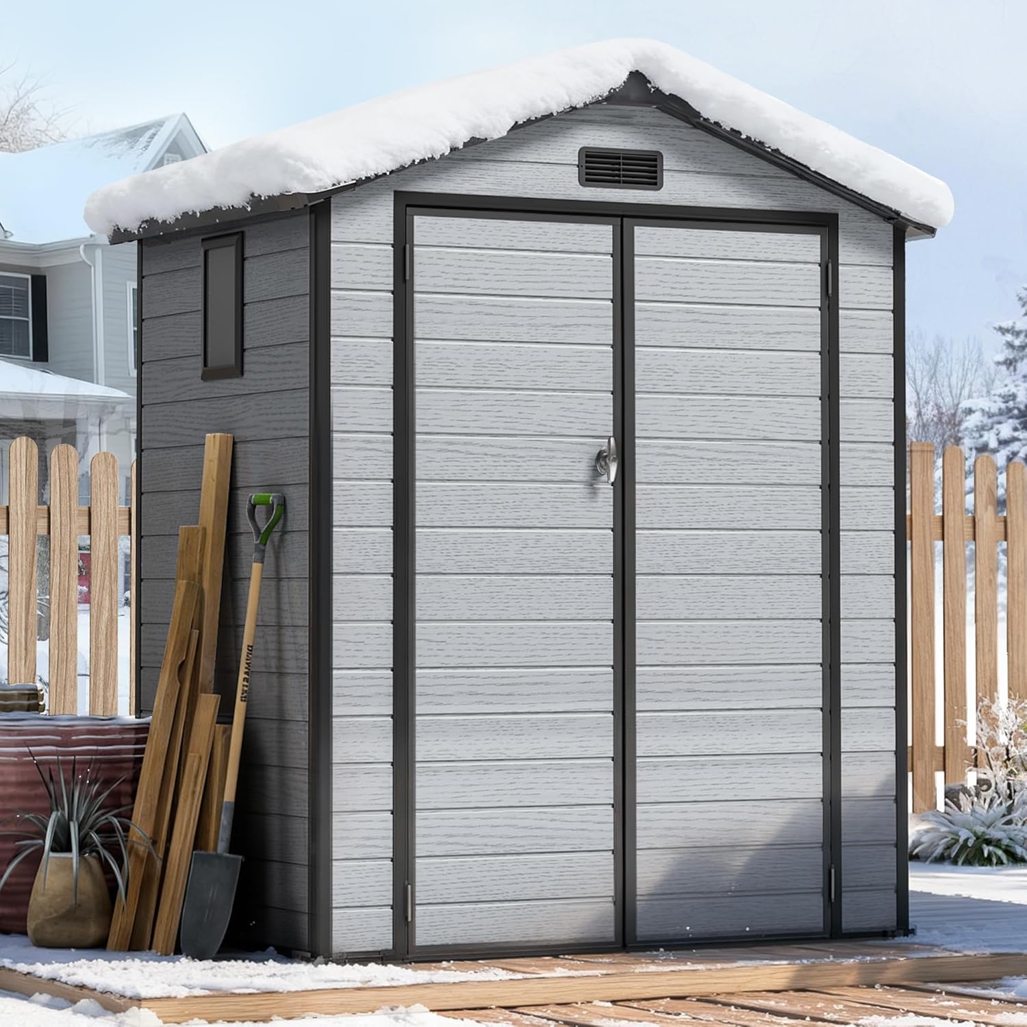 Gardening Tools - 6X4 FT Outdoor Shed, Plastic Storage