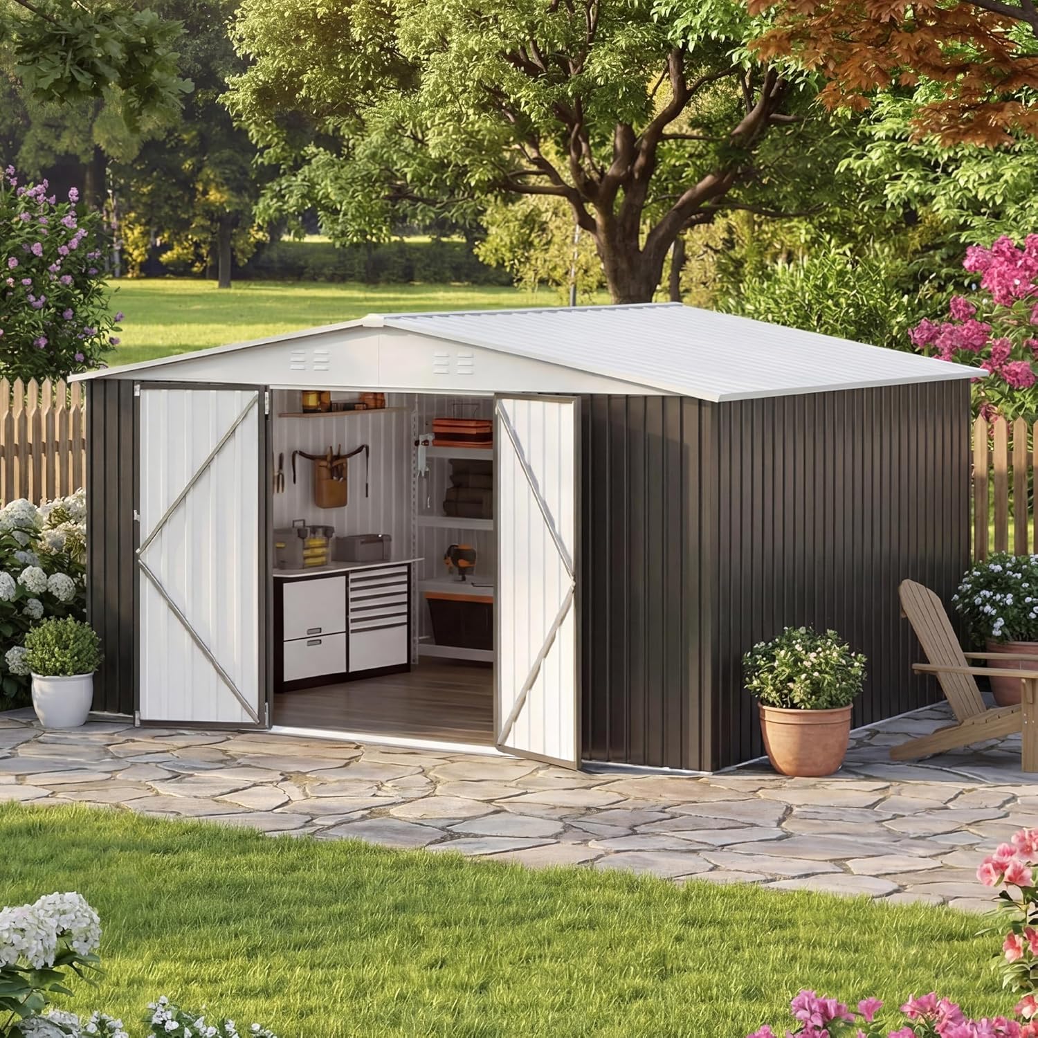 Gardening Tools - 12x14 FT Storage Shed,Garden Shed with