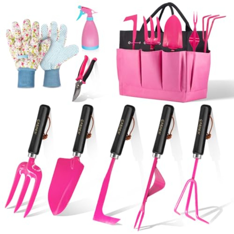 Gardening Tools Pink - 9Piece Heavy Duty Gardening Hand Tools