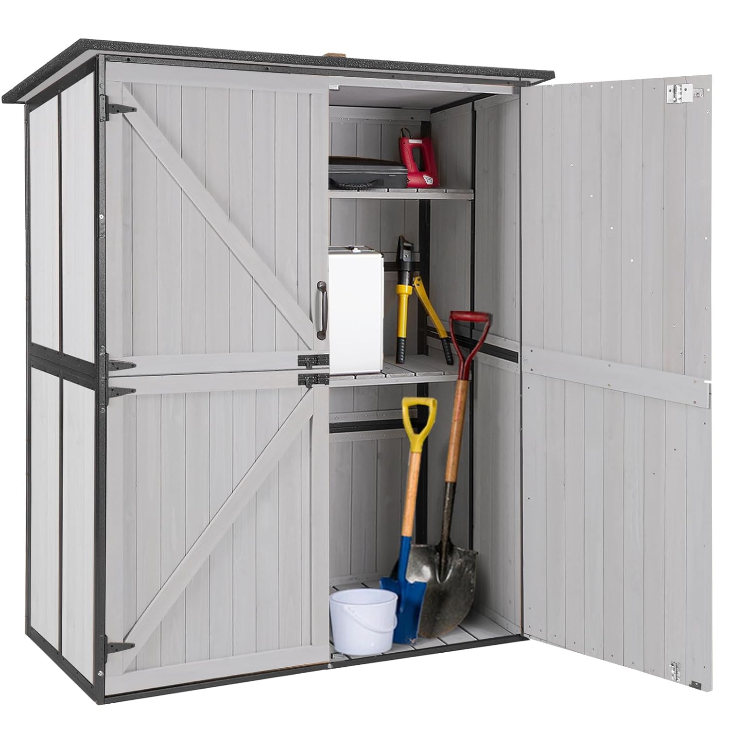 Gardening Tools - Outdoor Cabinet Storage Shed with Metal