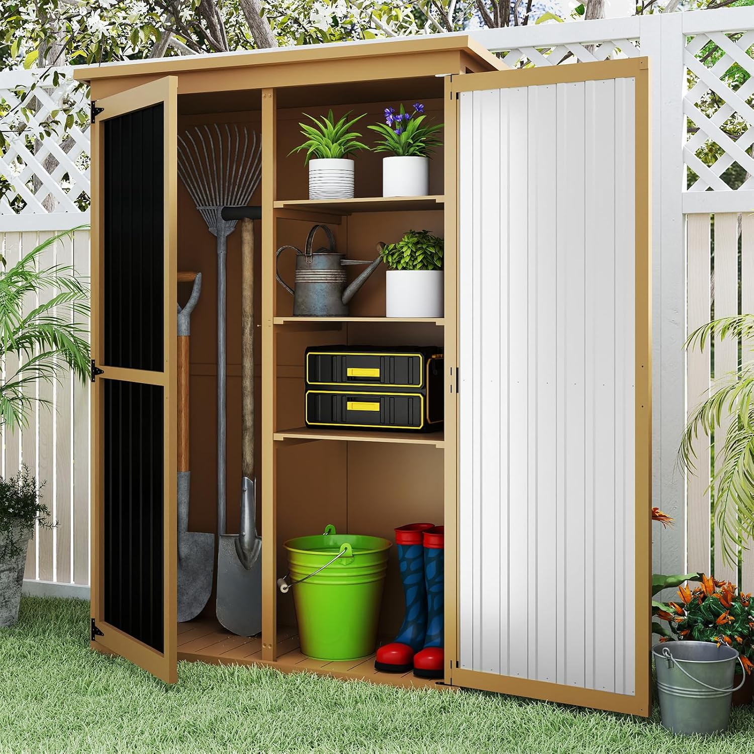 Wood Metal Outdoor Storage She - đánh giá và giá Gardening Tools