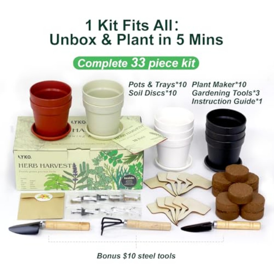 10 Indoor Herb Garden Kit 33pc - đánh giá và giá Gardening Tools Gift Ideas